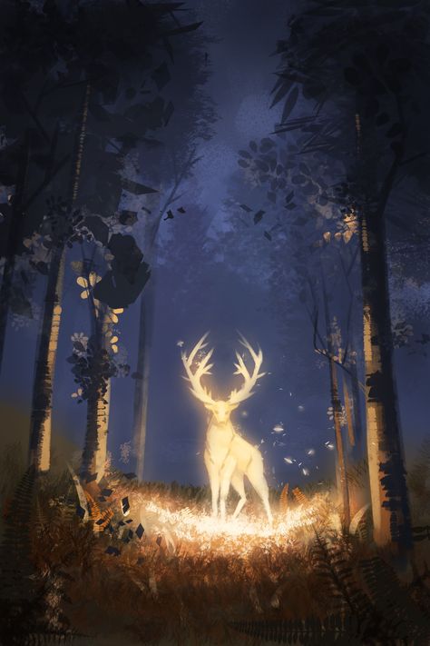 Mystical Forest Creatures, Magic Forest Aesthetic, Mythical Deer, Mythical Aesthetic, Deer Aesthetic, Mythical Forest, Dragon Wall Art, Dragon Wall, Mystical Forest