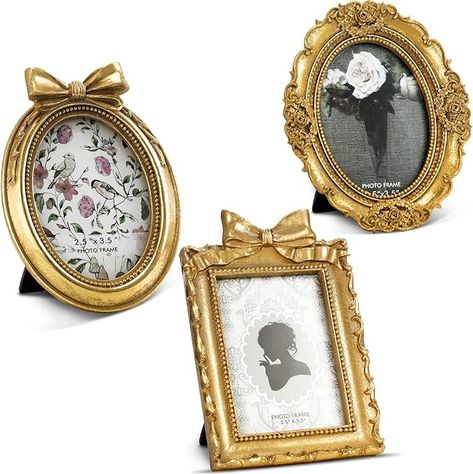 Amazon.com - Vicenpal 3Ps Tiny Picture Frame Small Picture Frames 2.5x3.5 Vintage Oval Picture Frames Gold Vintage Baroque Ornate Antique Picture Frames Resin Oval Frame Table Top Display Frame Home Wedding Decor Picture Frames Gold, Trip Preparation, Picture Frames Vintage, Unique Shadow Boxes, Small Picture Frame, Picture Frame Table, Small Picture Frames, Preppy Decor, Gold Photo Frames