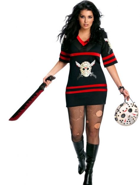 Miss Voorhees Costume Miss Voorhees Plus Size Adult CostumeA sassy serial killer! Costume includes: Dress features classic “Jason” insignia, Jason Voorhees Costume, Halloween Costumes And Makeup, Plus Size Halloween Costumes, Party City Costumes, Diy Couples Costumes, Diy Costumes Women, Jason Mask, Halloween Outfit Ideas, Plus Size Halloween Costume