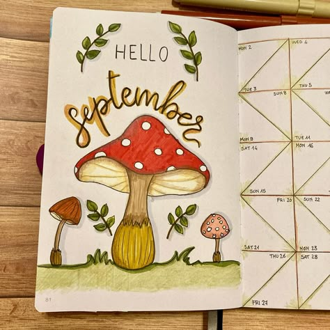 Hello my friends ☺️ September has already started and autumn, which is my favorite season, is about to arrive! What is your favorite season? 🍁 This is my new bujo cover page with September’s calendar: hope you like it! #september #bujoseptember #bujocoverpage #bujocalendar #bujoideas #bujotheme #bujodoodles #bujoinspiration #mushrooms #instabujo #bujo #mybujo #bujoitalia Hello September Drawing, September Notebook Ideas, Bullet Journal Ideas Pages September, September Journal Cover, September Journal Ideas, September Drawings, Journal Ideas September, September Scrapbook, Month Drawings