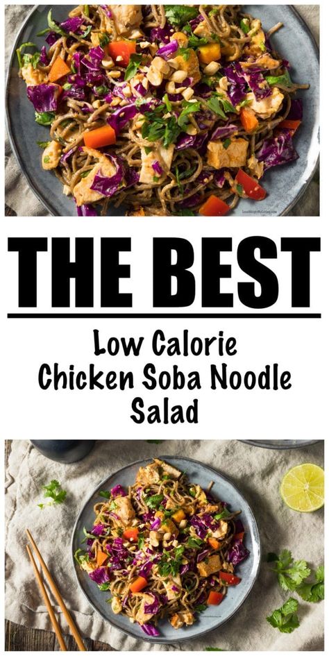 Low Calorie Chicken Soba Noodle Salad Chicken Soba Noodle Salad, Soba Noodle Recipe Healthy, Healthy Soba Noodles, Soba Noodle Recipe, Soba Recipe, Asian Pasta Salads, Soba Salad, Noodles Healthy, Soba Noodles Recipe