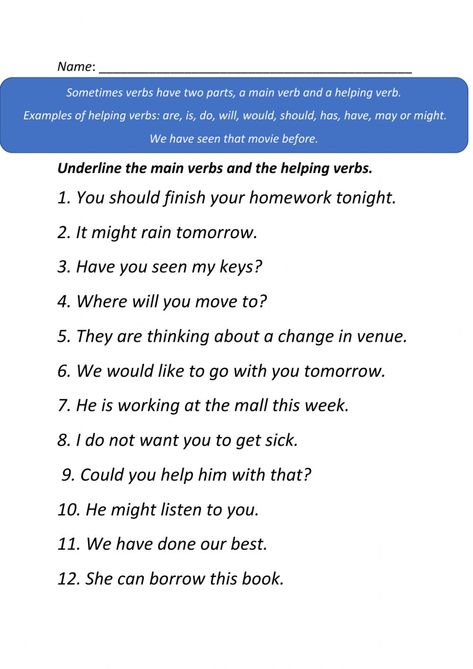 Main Verbs And Helping Verbs, Main And Helping Verbs Worksheets, Main Verb And Helping Verb Worksheets, Helping Verbs Worksheet Grade 3, Helping And Linking Verbs, Linking Verbs Worksheet, Helping Verbs Worksheet, Verbs Worksheet, Intransitive Verb