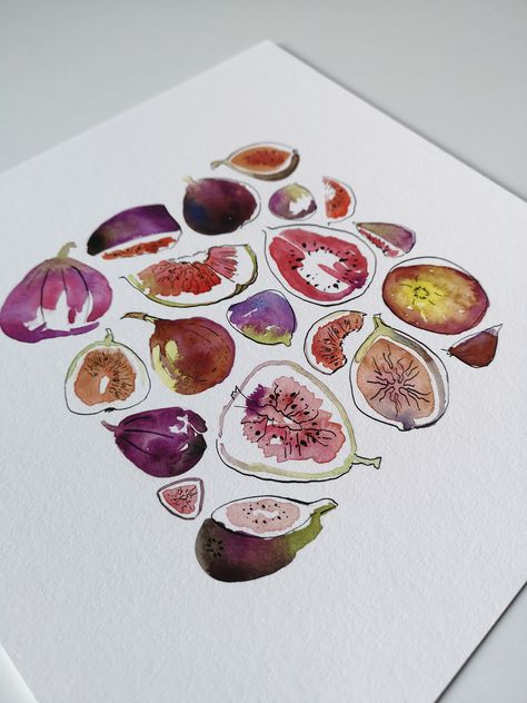 Open Exhibition Entry: A Study of Fruit on Behance Figs Fruit, Illustration Food Art, Dip Pen Ink, Pattern Graphic Design, Watercolour Inspiration, Fruit Illustration, Illustration Food, 수채화 그림, Arte Sketchbook