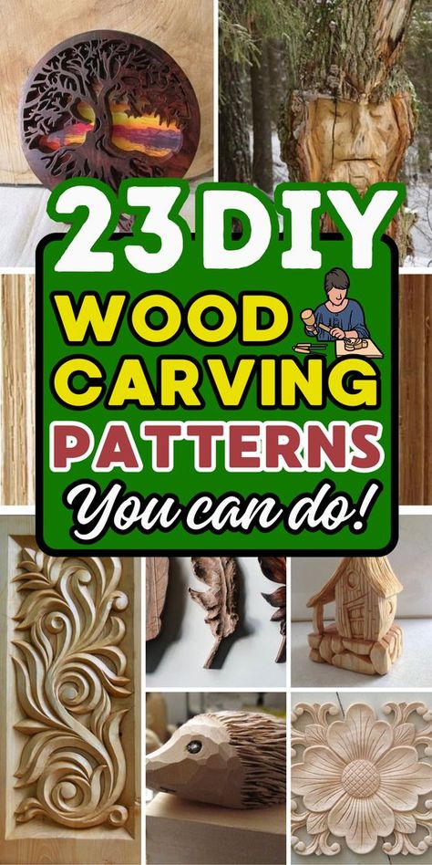 From simple to intricate, these wood carving patterns will help you bring your woodworking projects to life. Wood Craft Patterns Free, Wood Carving Patterns For Beginners, Wood Carving Ideas Beginner, Wood Carving Patterns Free, Carvings Designs, Walnut Wood Projects, Easy Woodworking Projects For Beginners, Diy Wood Carving, Whittling Patterns