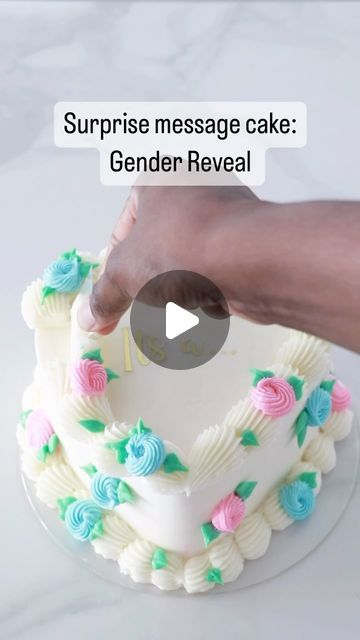 Ludy| Cakes By Ludy on Instagram: "Surprise message cake for a gender reveal. I think this can work for a small gathering or for the parents to be. How would you do a reveal? Small or grand? #genderrevealcake #cakedecoratingtutorials #caketrends #heartcake #vintageheartcake" Cake Ideas For Gender Reveal, Funny Gender Reveal Cake, Chocolate Gender Reveal Cake, Gender Reveal Cake Buttercream, Message Cake Ideas, Small Gender Reveal Decorations, How To Make A Gender Reveal Cake, Cake Reveal Gender Ideas, Parents To Be Cake