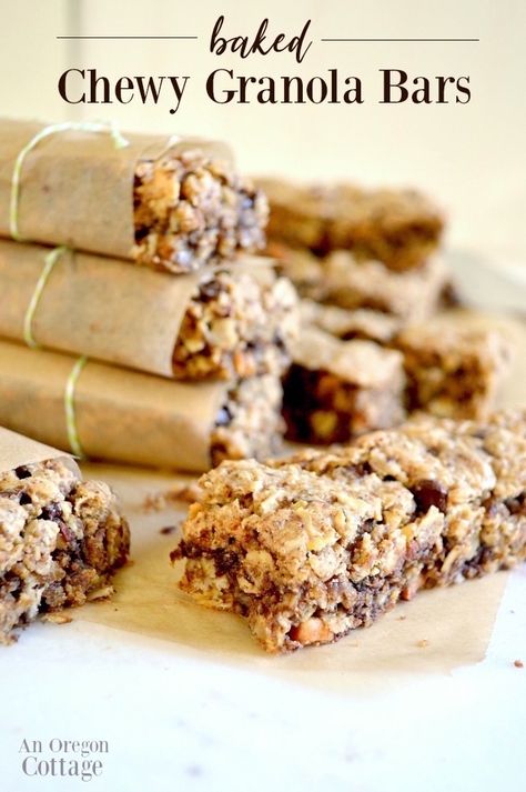 Granola Bar Recipe Chewy, Easy Granola Bars, Oregon Cottage, Granola Bars Recipe, Granola Bar Recipe, No Bake Granola Bars, Healthy Granola Bars, Chewy Granola Bars, Baked Granola