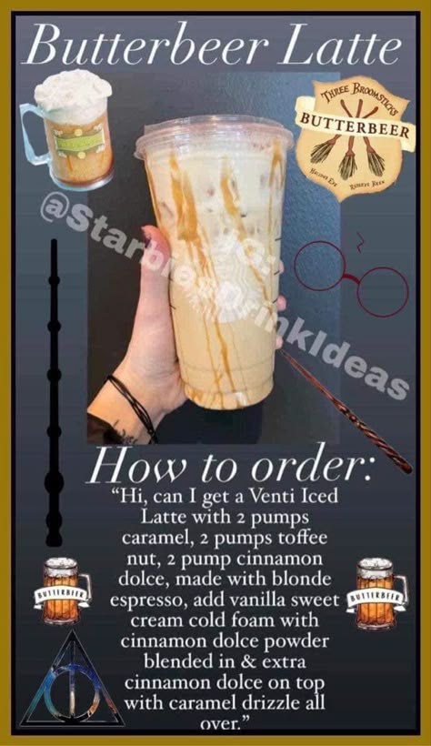 Starbucks Recipes Butterbeer, Starbucks Drinks Butterbeer, Trenta Starbucks Drink, Starbucks Drinks Harry Potter, Butterbeer Starbucks Recipe, Starbucks Fall Drinks Recipes, Harry Potter Starbucks Drink, Harry Potter Recipes Dinners, Starbucks Butterbeer Recipe