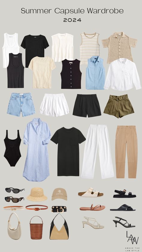 Simple Summer Capsule Wardrobe, Summer 2024 Wardrobe Capsule, Summer 24 Capsule Wardrobe, Time Capsule Wardrobe Summer, Capsule Wardrobe Italy Summer 2024, Capsule Wardrobe Summer Outfits, 10 Day Capsule Wardrobe Summer, Elevated Summer Style, 2024 30s Style