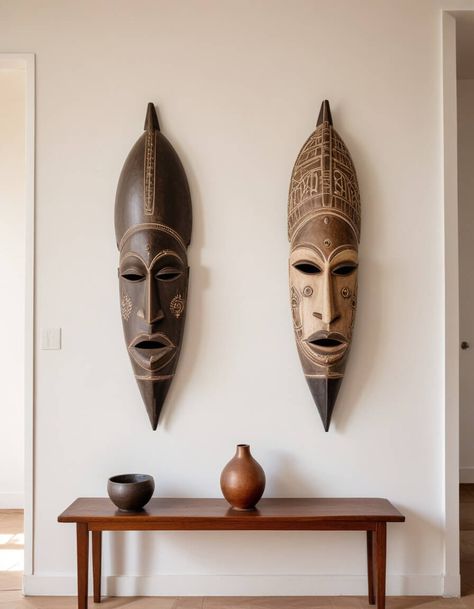 The Ultimate Modern African Home design | 7 Elevated Ideas to Unleash Your Home’s Potential - OKANLY African Art Home Decor, Diy African Decor Living Room, Modern Afrocentric Interior Design, African Art Decor Interior Design, Minimalist African Decor, African Statues Sculpture, African Home Design, African Style Home, African Masks Art