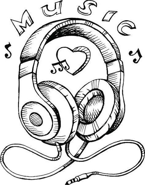 Music Room Drawing, Music Notes Drawing Doodles, I Love Music Aesthetic, Music Lover Drawing, Dj Vector, Music Themed Art, Music Art Drawing, Music Notes Drawing, Doodle Illustrations