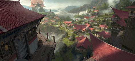 ArtStation - Village, Shaoai Chen Village Concept Art, Elven City, Greek Goddess Art, Fantasy Village, Lotr Art, Location Inspiration, Fantasy House, Fantasy Castle, Fantasy City