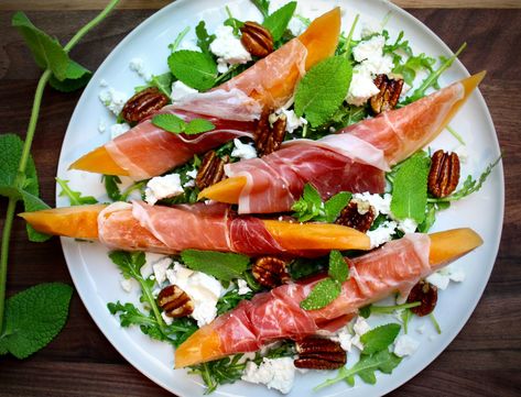 Melon and Prosciutto Salad - Sow The Table Melon And Prosciutto, Prosciutto Salad, Fresno Peppers, Spreadable Cheese, No Cooking, Appetizer Salads, Sweet Chili Sauce, Sweet Chili, Chicken And Dumplings