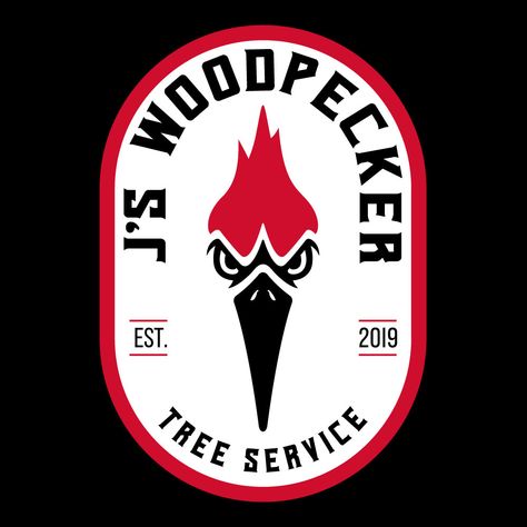 Logo Design: J’s Woodpecker Woodpecker Logo, Woodpecker Illustration, Sport Branding, Company Logos, Bird Logos, Tree Service, Usa Patriotic, Wood Craft, Juventus Logo