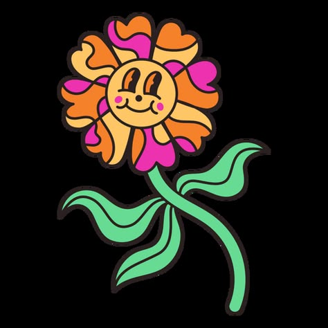 Psychedelic retro cartoon flower PNG Design Retro Flower Character, Flower Graffiti Art, Retro Flower Illustration, Flowers Cartoon Aesthetic, Flower Person Drawing, Cartoon Flower Painting, Flower Cartoon Drawing, Cartoon Flowers Drawing, Flower With A Face