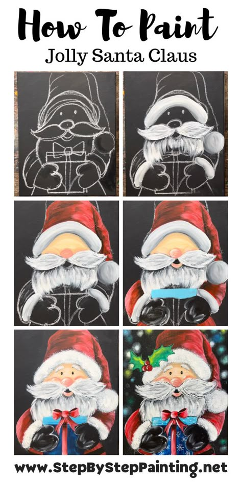 How To Paint "Jolly Santa" - Acrylic Painting Tutorial Sip And Paint Art, Kids Art Projects Christmas, Canvas Painting Ideas For Beginners Step By Step Christmas, Easy Santa Painting On Wood, Diy Santa Painting, Free Acrylic Painting Tutorials Step By Step, Santa Faces To Paint Simple, Painting Santa Faces Easy, Painting Portraits Acrylics