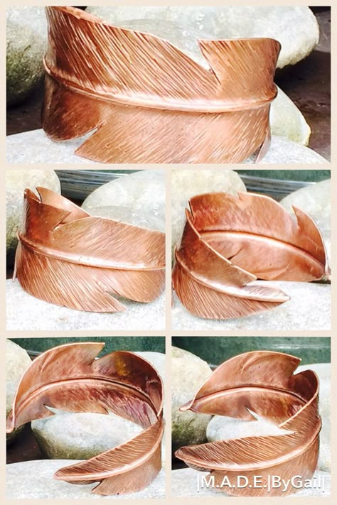 Copper Jewelry Handmade Cuff Bracelets, Fold Forming, Feather Cuff, Copper Wire Art, Silversmithing Jewelry, Copper Bracelets, Copper Jewellery, Copper Design, Copper Jewelry Handmade