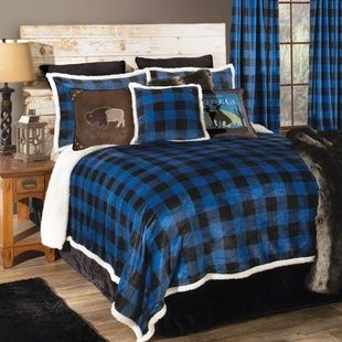 Blue Buffalo Check Bedding Collection In The Navy Sherwin Williams, Rustic Comforter Sets, Buffalo Check Bedding, Country Bedroom Ideas, Outdoor Room Ideas, Dream Bedroom Ideas, Lodge Bedding, Rustic Comforter, Bedroom Comforter Sets