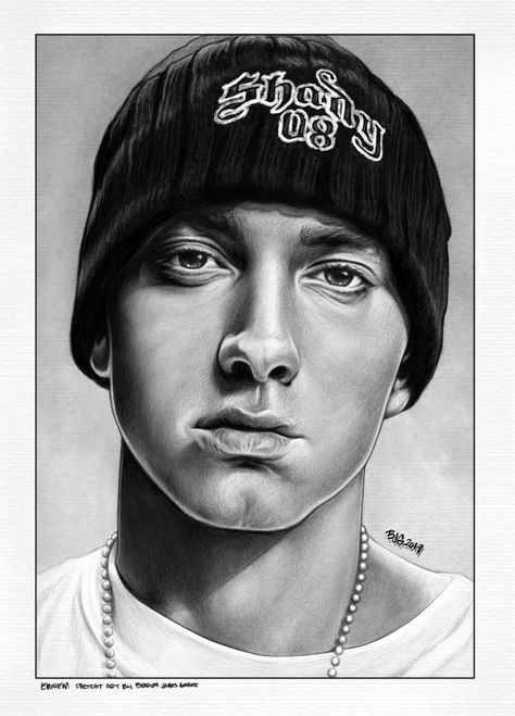 Slim Shady Drawing, Eminem Rap God, Eminem Tattoo, Eminem Drawing, Celebrity Portraits Drawing, Hip Hop Artwork, Eminem Rap, Rapper Art, Rap God