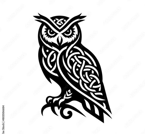 Viking Owl Tattoo Design, Celtic Owl Tattoo Design, Celtic Tattoo Ideas, Traditional Owl Tattoos, Wilderness Tattoo, Leg Band Tattoos, Leg Tats, Norse Mythology Tattoo, Celtic Animals