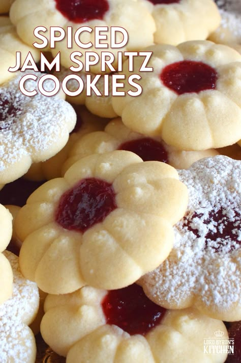 Fruit Filled Spritz Cookies, Spiced Jam Spritz Cookies, Spritz Christmas Cookies Recipes, Christmas Spritz Cookies Decorating, Carrot Spice Thumbprint Cookies, Cookie Press Christmas Cookies, Jello Spritz Cookies, Pressed Cookies Christmas, Best Spritz Cookie Recipe Christmas