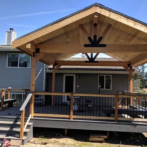 Deck Overhang Ideas, Roofs Over Decks, Deck Overhang, Pictures Of Decks, Patio Roof Extension Ideas, Deck Update, Deck Over Concrete, Decks Ideas, Deck Roof