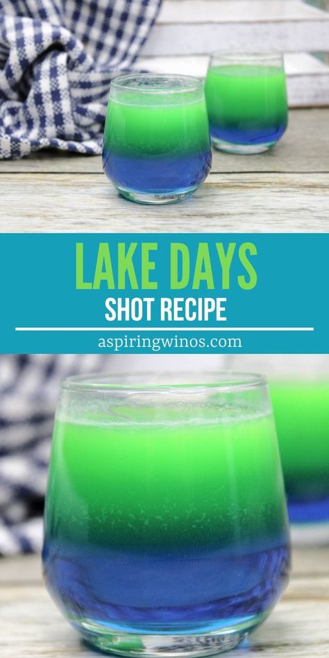 Lake Days Shot | Blue Curacao Shot Recipe | Midori Shot Recipe | Lake Days Shot Recipe | Shot Recipe | Summer Shot Ideas #SummerShotIdeas #LakeDaysShotRecipe #ShotRecipe #MidoriShotRecipe #BlueCuracaoShotRecipe #LakeDaysShot Shots Alcohol Recipes, Boat Drinks, Summer Drinks Alcohol, Cocktail Drinks Alcoholic, Cocktail Shots, Party Drinks Alcohol, Shots Alcohol, Lake Days, Mixed Drinks Alcohol