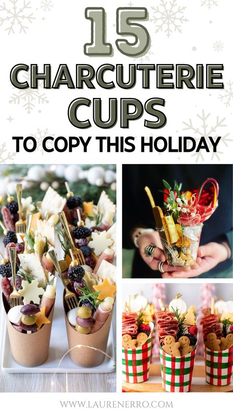 15 Holiday Charcuterie Cup Ideas For Parties - Lauren Erro Charcuterie Cups For Christmas, Christmas Appetizers In Cups, Build Your Own Charcuterie Cup, Jar-cuterie Ideas Christmas, Martini Glass Charcuterie, Charcuterie Board Individual Servings, Jarcuterie In A Jar Ideas Christmas, Christmas Appetizers In A Cup, Charcuterie In Wine Glasses