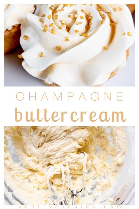 Champagne Buttercream Frosting, Cupcake Creme, Champagne Cake Recipe, Champagne Buttercream, Pink Champagne Cake, Pink Buttercream, Champagne Cake, Frosting Recipes Easy, Icing Recipes