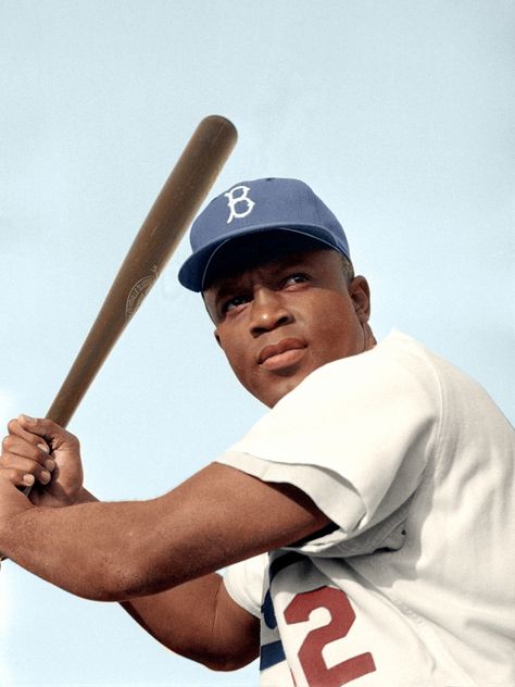 Jackie Robinson, 1954 (colorized by Jared Enos) Jackie Robinson Facts, Jackie Robinson Quotes, Jackie Robinson Day, Trayvon Martin, Brooklyn Dodgers, Jeezy, Baseball Posters, Baseball Art, Black Bloggers