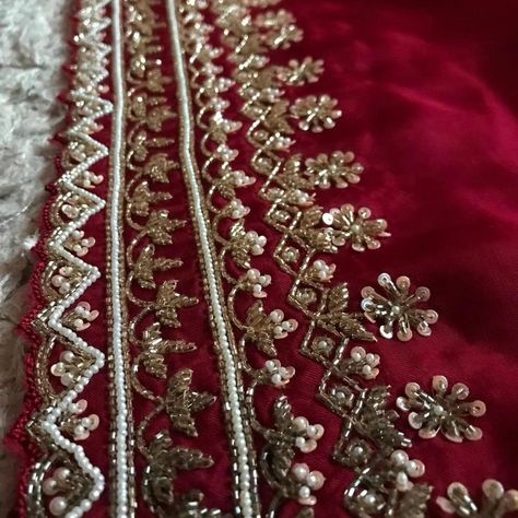 ♥️🧁D@D♥️🧁 Maroon Premium Pure Organza Silk drapes of luxury embellished with antique pearl sequins cut daana handwork & running handwork bp @ ₹7500 shipping free for Our Resellers Colour Customisation Possible ♥️ Indian Handwork Embroidery, Neck Stone Embroidery Designs, Badala Work Embroidery, Dabka Work Embroidery Border, Embroidery Dupatta Design, Cut Beads Aari Work Design, Pearl Embroidery Designs, Zardosi Embroidery Blouse, Handwork Kurti Designs