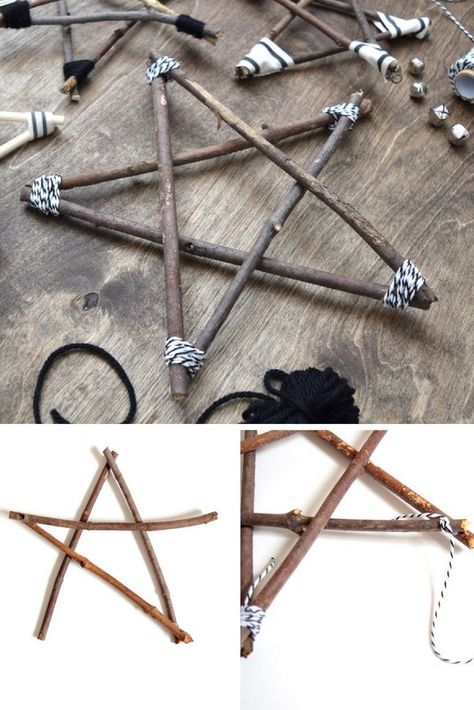 diy-twig-star-christmas-diy-decoration-pin Twig Stars, Twig Crafts, Hantverk Diy, Witch Stuff, Wood Project, Handmade Christmas Ornaments, Xmas Ideas, Star Ornament, Ornaments Design