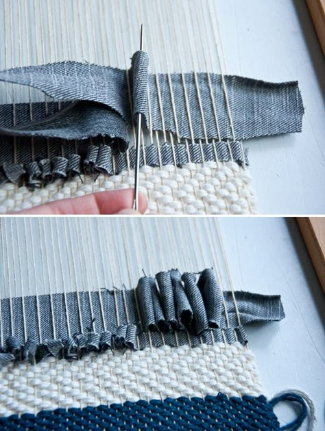 Best of Weaving Techniques || Weaving with Denim | The Weaving Loom Techniques Textiles, فن النسيج, Simpul Makrame, Weaving Loom Projects, Weaving Wall Hanging, Weaving Tutorial, Dream Weaver, Macrame Weaving, Diy Weaving