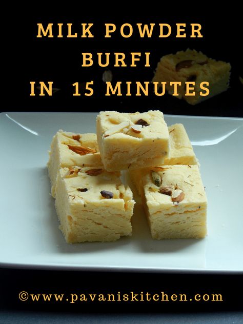 Milk Powder Burfi | Milk Powder Fudge in 15 minutes - Pavanis Kitchen Sweet Treats Ideas, Diwali Recipes, Burfi Recipe, Easy Sweets, Festive Recipes, Milk Cake, Indian Recipe, Sweet Meat, Indian Dessert