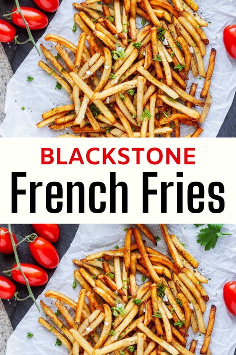 Frozen French Fries on the Blackstone Griddle are perfect for busy weeknights or when you need a quick and satisfying comfort food fix. Griddled french fries require minimal prep and deliver maximum flavor. In just minutes, you can enjoy restaurant-quality French fries right at home. Get ready to impress your family with this simple yet irresistible dish. Black Stone Griddle Sides, Blackstone Frozen Fries, Fries Rice On Blackstone, Italian Blackstone Recipes, Homemade Fries On Blackstone, Dinner On Flat Top Grill, Frozen Fries On Blackstone, French Fries On The Blackstone, Black Stone Stir Fry