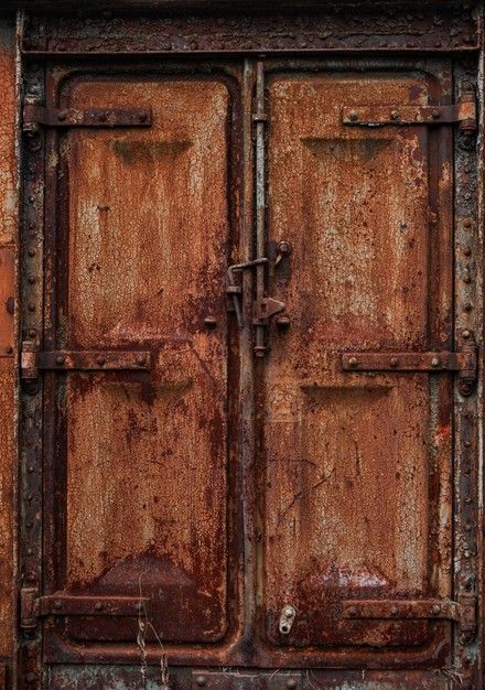 Rusted door of train box | Premium Photo #Freepik #photo #door #old #entrance #rusty Cardboard Garage, Industrial Doors, White Wooden Doors, Tall Cabinets, Door Texture, White Staircase, Dark Hallway, Industrial Door, Brick Decor