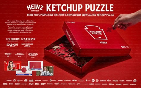 Heinz Ketchup Puzzle | Rethink Canada | Kraft Heinz Canada | D&AD Awards 2021 Shortlist | Printed Materials | D&AD Digital Activation, Campaign Board, Case Board, Advertising Awards, Heinz Ketchup, Case Study Design, Green Peace, Boards Ideas, Cannes Lions