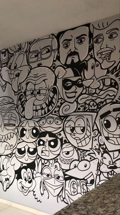 Wall Doodle Art Bedroom, Wall Graffiti Ideas, Room Wall Drawing, Bedroom Art Painting, Doodle Wall, Wall Drawings, Trippy Cartoon, Graffiti Doodles, Room Wall Painting