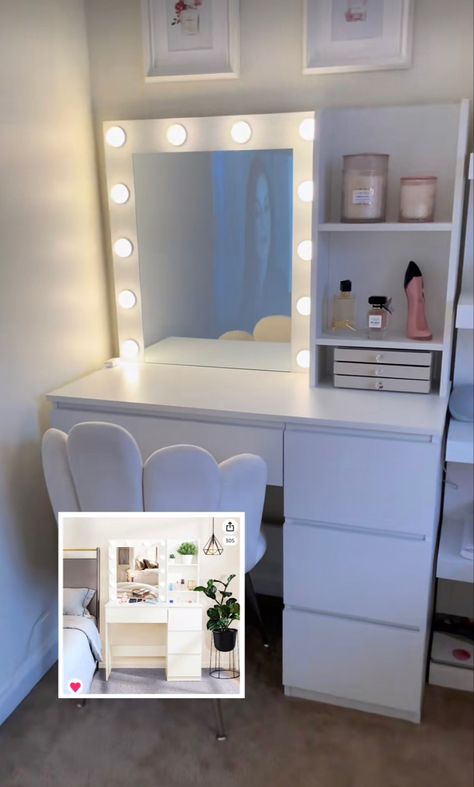 Makeup, room, rooom decor, decor, forniture, white room, elegant, desk, makeup vanity, woman, it girl Cute Small Vanity Ideas, Vanity Simple Ideas, Vanity Ideas Bedroom Cheap, Small Room Makeup Vanity, Vanity Ideas Bedroom Small Room, Vanity Ideas Bedroom Small Simple, Small Desk Vanity Ideas, Small Room With Vanity Ideas, Small Vanity Bedroom