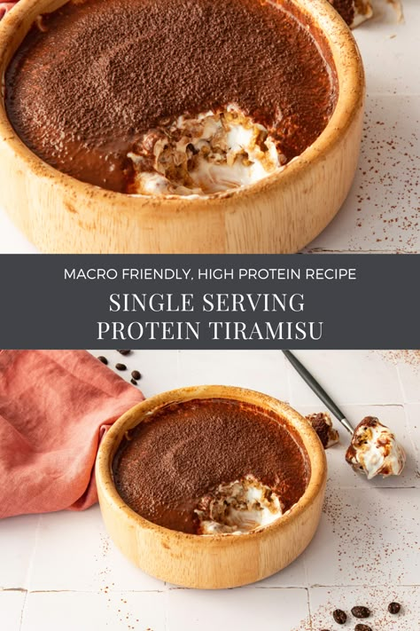 Single Serve Tiramisu Single Serving Tiramisu, Single Serve Protein Cheesecake, Christmas Morning Snack Ideas, Quick Easy Desserts For One, Single Serve Tiramisu, High Protein Tiramisu, Single Serve Protein Dessert, Single Serve Desserts Healthy, 1 Serving Dessert