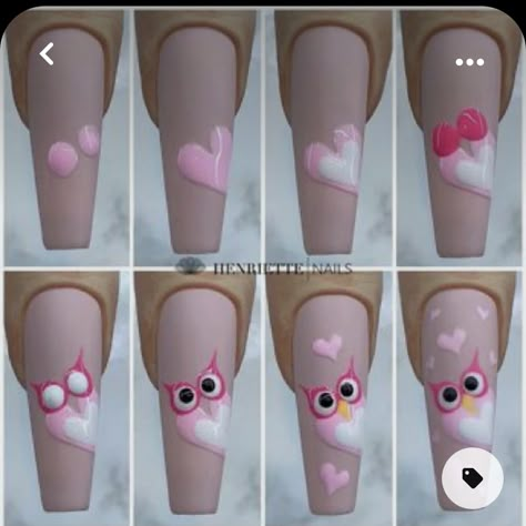 Beginner Nail Designs, Cartoon Nail Designs, Owl Nails, Quick Nail Art, Art Deco Nails, Nail Designs Tutorial, Nail Drawing, Valentine Nail Art, Nail Art For Beginners