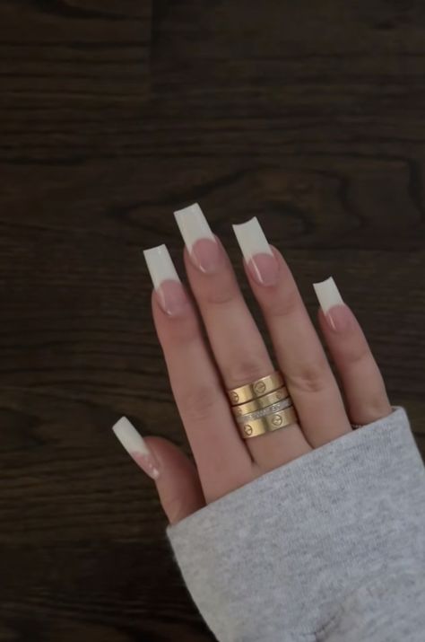 Long Classic French Nails, Nails Acrylic Square Long French Tip, Thick Square French Tip Nails, White French Tip Nails 2000s, 90s Square Nails, Chunky White French Tip Nails, French Tip Acrylic Nails 2000s, Square Thick French Nails, Medium Length French Nails