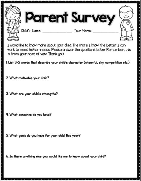 Parent Questionnaire Elementary, Parent Survey Preschool, All About Me Parent Info Sheet, Get To Know You Questions For Preschoolers, About My Child For Teacher, Parent 3 2 1 Survey, Pre Conference Parent Survey, Intro Letter To Parents From Teacher, Get To Know Students Questionnaire