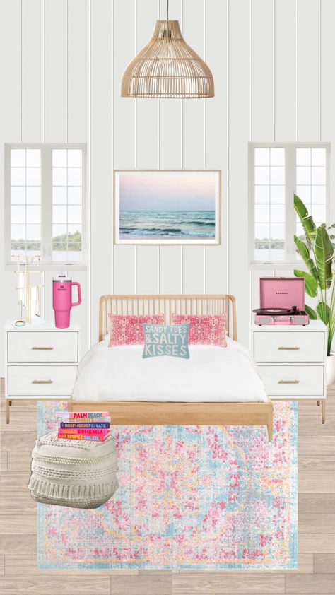 Coconut Girl Room, Teen Bedroom Inspiration, Preppy Rooms, Preppy Room Ideas, Costal Bedroom, Beachy Room Decor, Preppy Bedroom, Beachy Room, Coastal Room