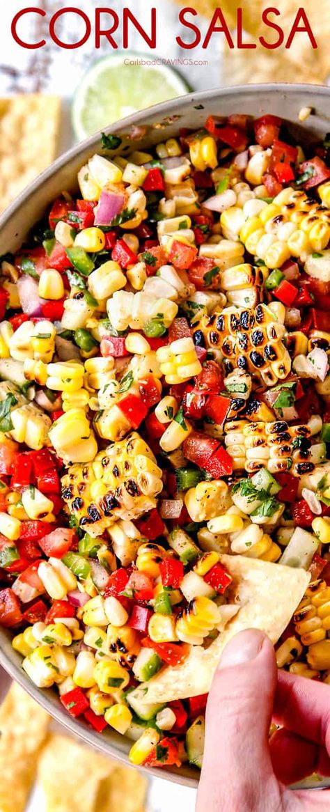 the BEST Corn Salsa! (tips, tricks, how to serve) - Carlsbad Cravings Sweet Corn Salsa, Corn Salsa Recipe, Carlsbad Cravings, Corn Salsa, Juicy Tomatoes, Grilled Corn, Barbecue Recipes, Salsa Recipe, Salsa Verde