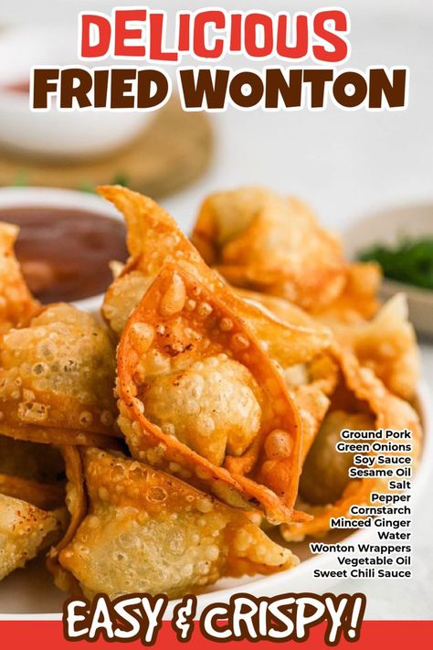 Deep Fried Wontons Pork, Pork Fried Wontons, Asian Wonton Recipes, Pork Shrimp Wonton, Homemade Pork Wontons, Deep Fried Dumplings, Pork Won Ton Recipes, Fried Shrimp Wontons, Fried Pork Wonton Recipes