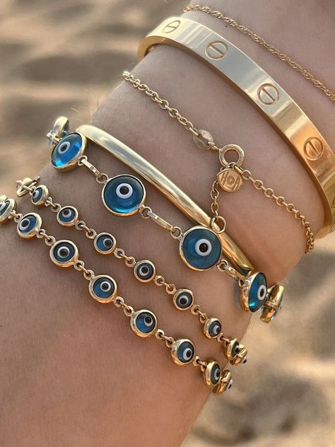 Greece bracelet Hellenic Aesthetic, Blue Eye Bracelet, Dope Jewelry Accessories, Eye Bracelets, Dainty Gold Bracelet, Bracelet Evil Eye, Preppy Jewelry, Hamsa Bracelet, Devil Eye