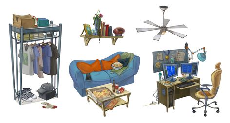 Props Illustration, Props Design, Tv Props, Prop House, Props Concept, Concept Art Tutorial, Props Art, Retro Theme, Cartoon Background