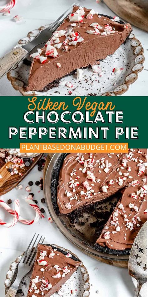 Chocolate Peppermint Pie, Peppermint Pie, Christmas Vegan Recipes, Homemade Chocolate Pie, Peppermint Chocolate Chip Cookies, Vegan Christmas Desserts, Christmas Vegan, Delicious Christmas Desserts, Vegan Baking Recipes