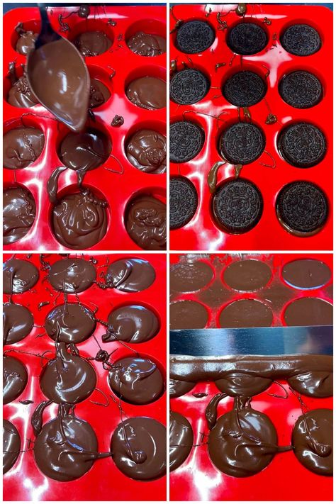 Chocolate Covered Oreos In Molds, Oreo Mold Recipes, How To Make Chocolate Covered Oreos In A Mold, Oreo Cookie Christmas Treats, Choc Covered Oreos Christmas, Oreo Mold Ideas, Half Dipped Oreos, Oreo Cookie Dessert Recipes, How To Make Chocolate Covered Oreos