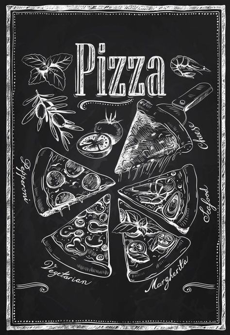 https://www.minilinkurl.com/6pz9t Pizza Types, Images Victoriennes, Blackboard Art, Kitchen Chalkboard, Pizza Art, Pizza Menu, Chalk Wall, Chalkboard Lettering, Chalk Lettering